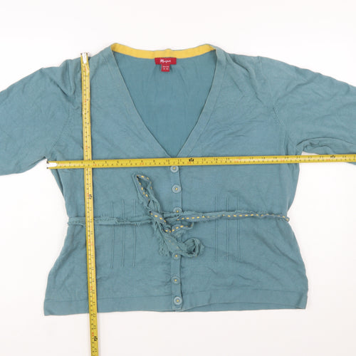 Monsoon Women Blue Cotton Blend Cardigan Size 20 V-Neck