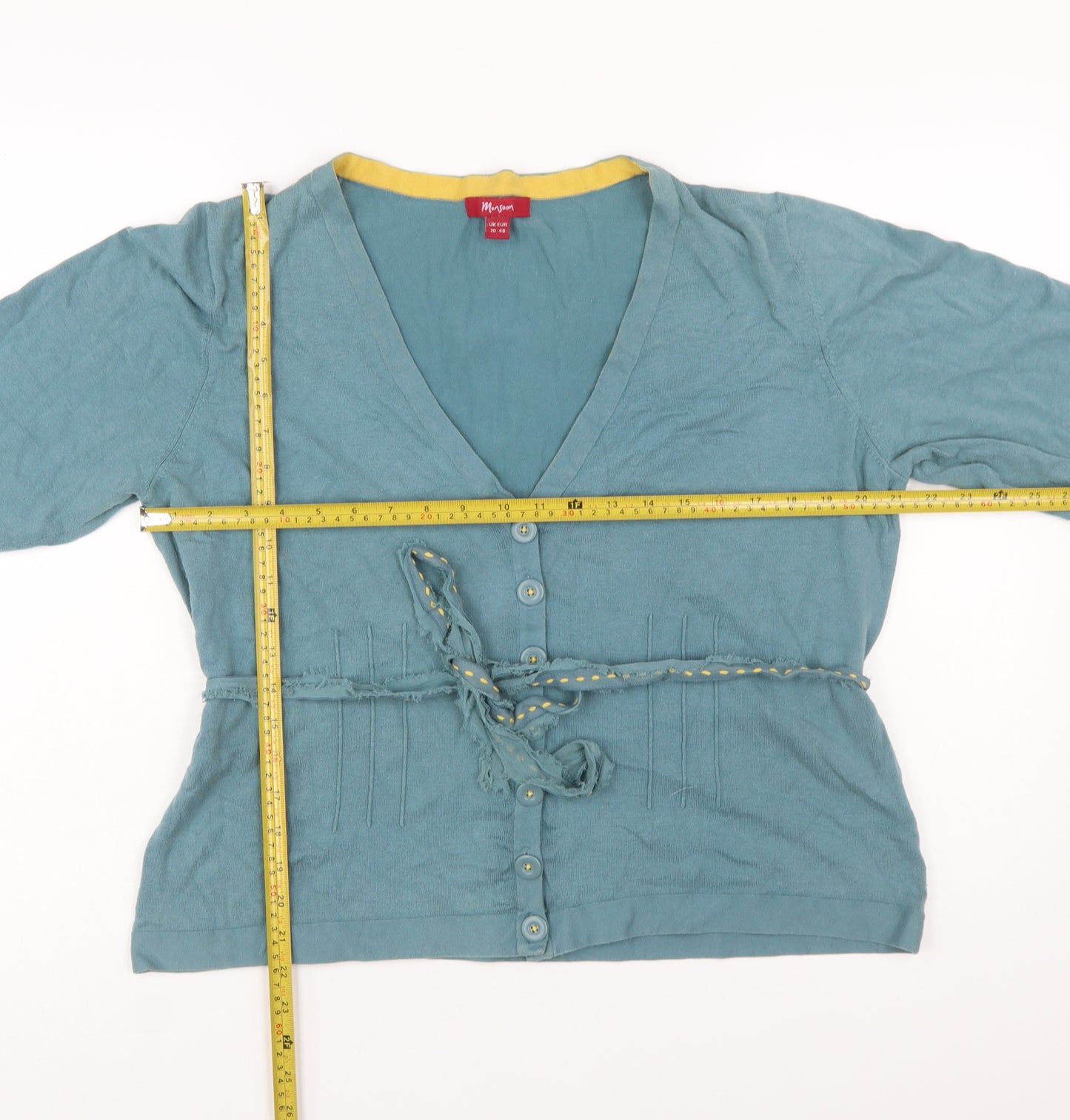 Monsoon Women Blue Cotton Blend Cardigan Size 20 V-Neck