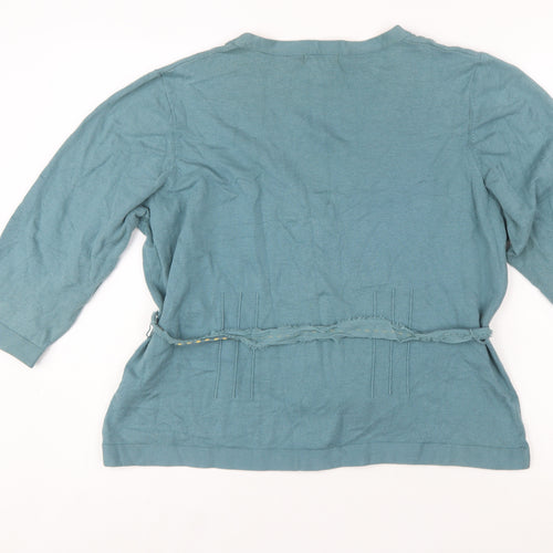Monsoon Women Blue Cotton Blend Cardigan Size 20 V-Neck
