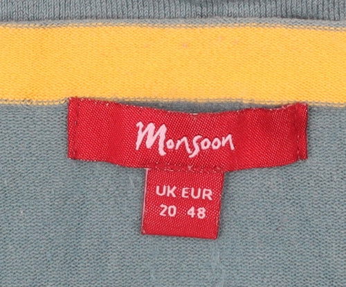 Monsoon Women Blue Cotton Blend Cardigan Size 20 V-Neck