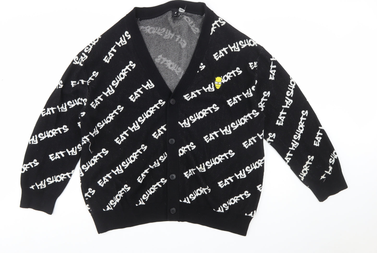 H&M Men Black XL Bart Simpson Eat My Shorts Cardigan