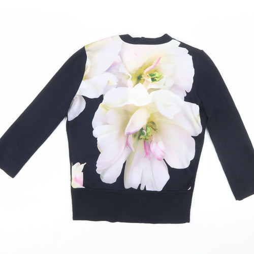 Ted Baker Womens Navy Floral Back Open Cardigan Size S Cotton Silk Blend