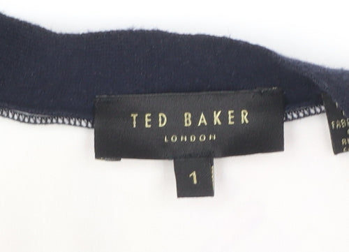 Ted Baker Womens Navy Floral Back Open Cardigan Size S Cotton Silk Blend