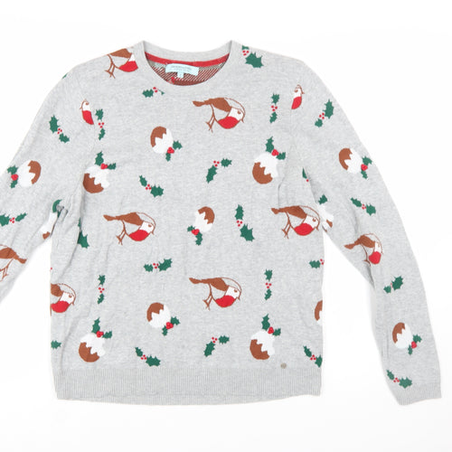 Dickins & Jones Womens Grey Cotton Christmas Jumper L