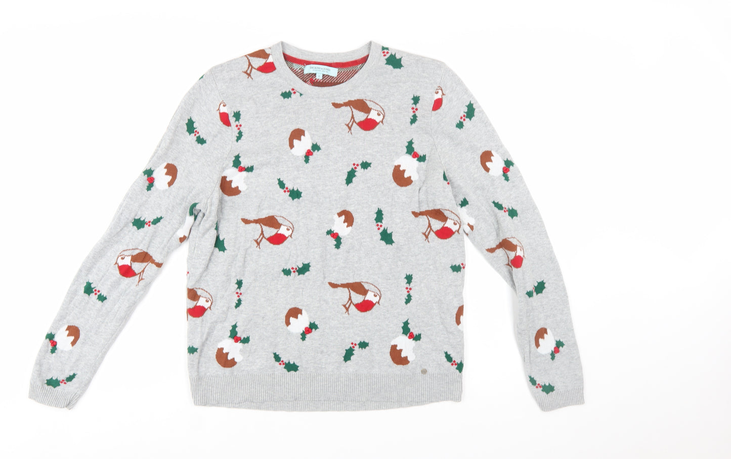 Dickins & Jones Womens Grey Cotton Christmas Jumper L