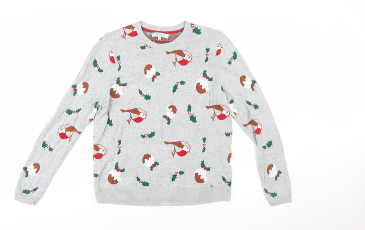 Dickins & Jones Womens Grey Cotton Christmas Jumper L