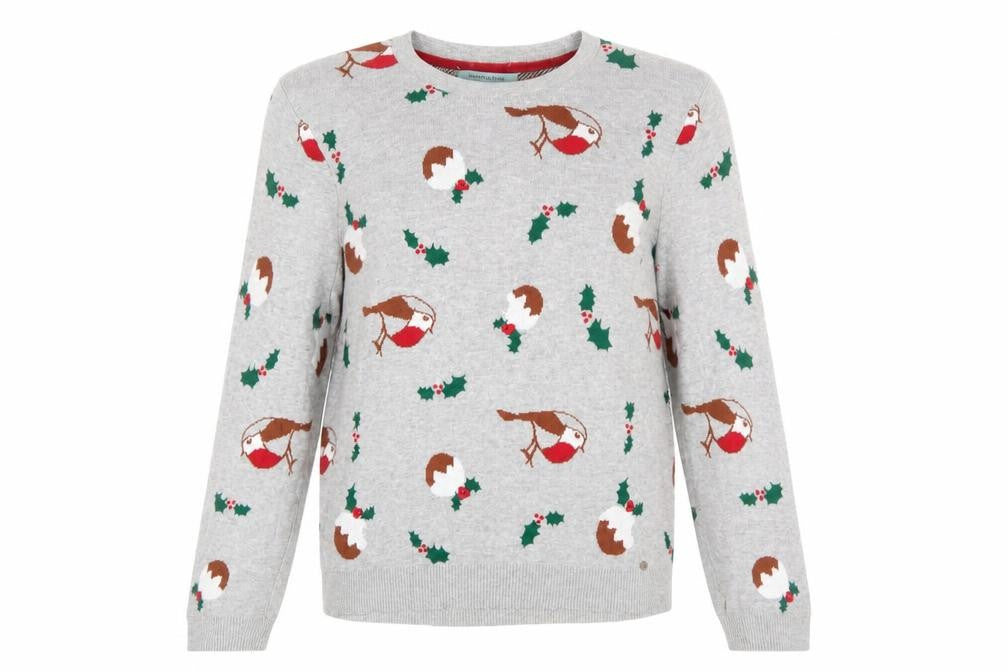 Front view of Dickins & Jones women’s grey cotton christmas jumper l
