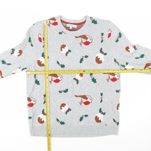 Dickins & Jones Womens Grey Cotton Christmas Jumper L