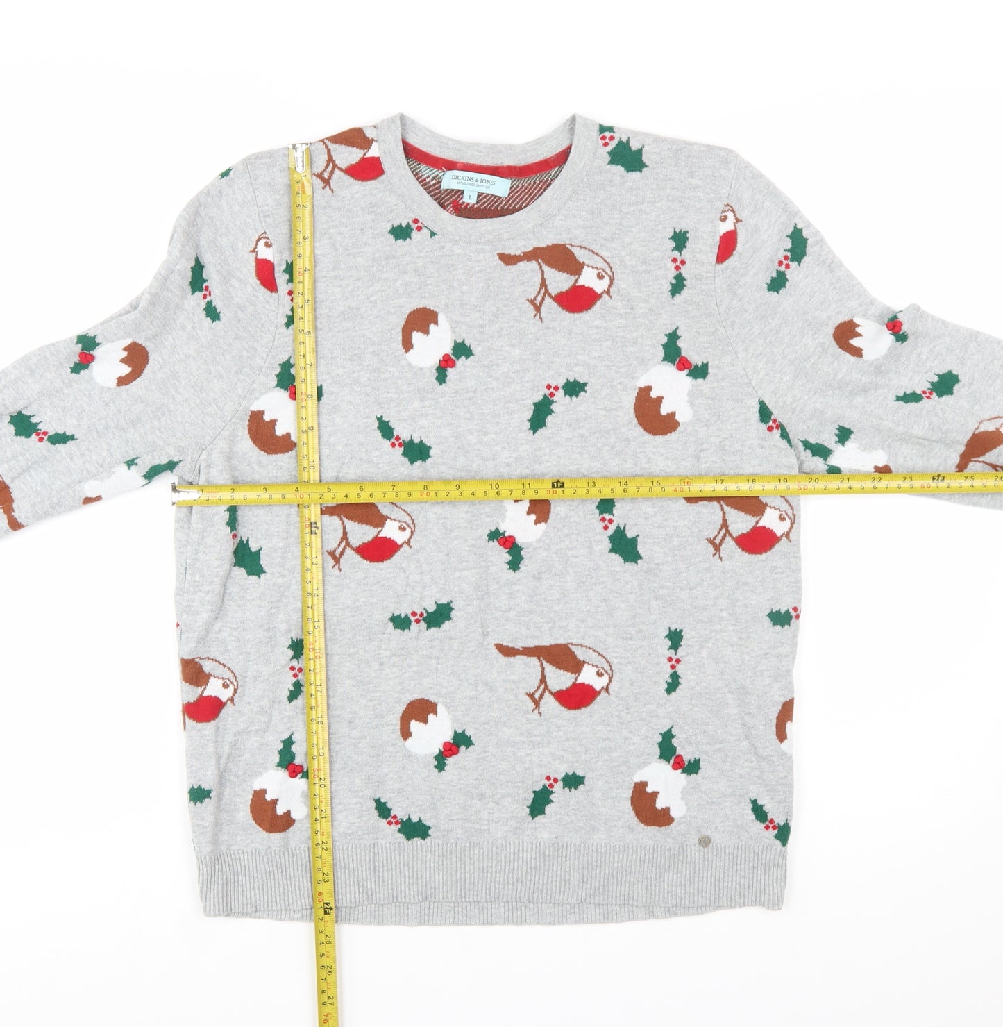 Dickins & Jones Womens Grey Cotton Christmas Jumper L