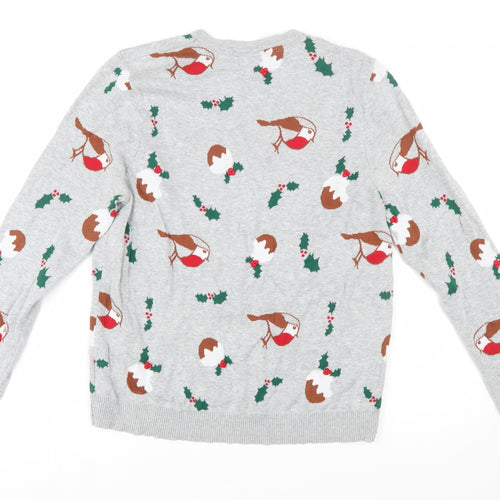 Dickins & Jones Womens Grey Cotton Christmas Jumper L