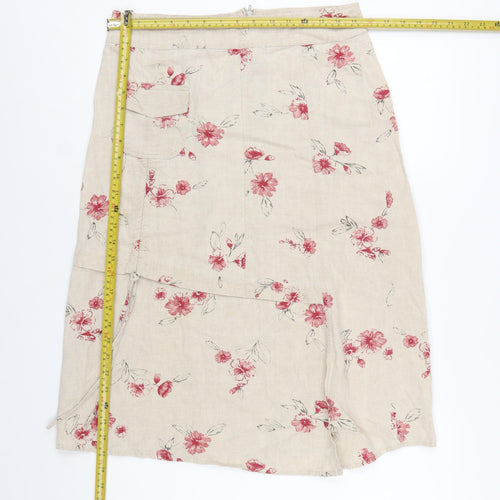 Armand Thiery Women Beige Floral Linen A-Line Knee Skirt Size 12