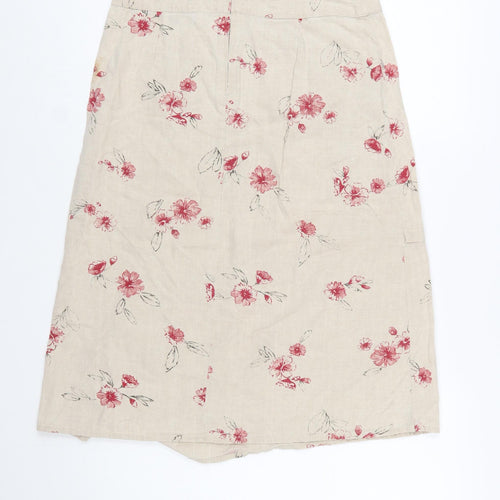 Armand Thiery Women Beige Floral Linen A-Line Knee Skirt Size 12