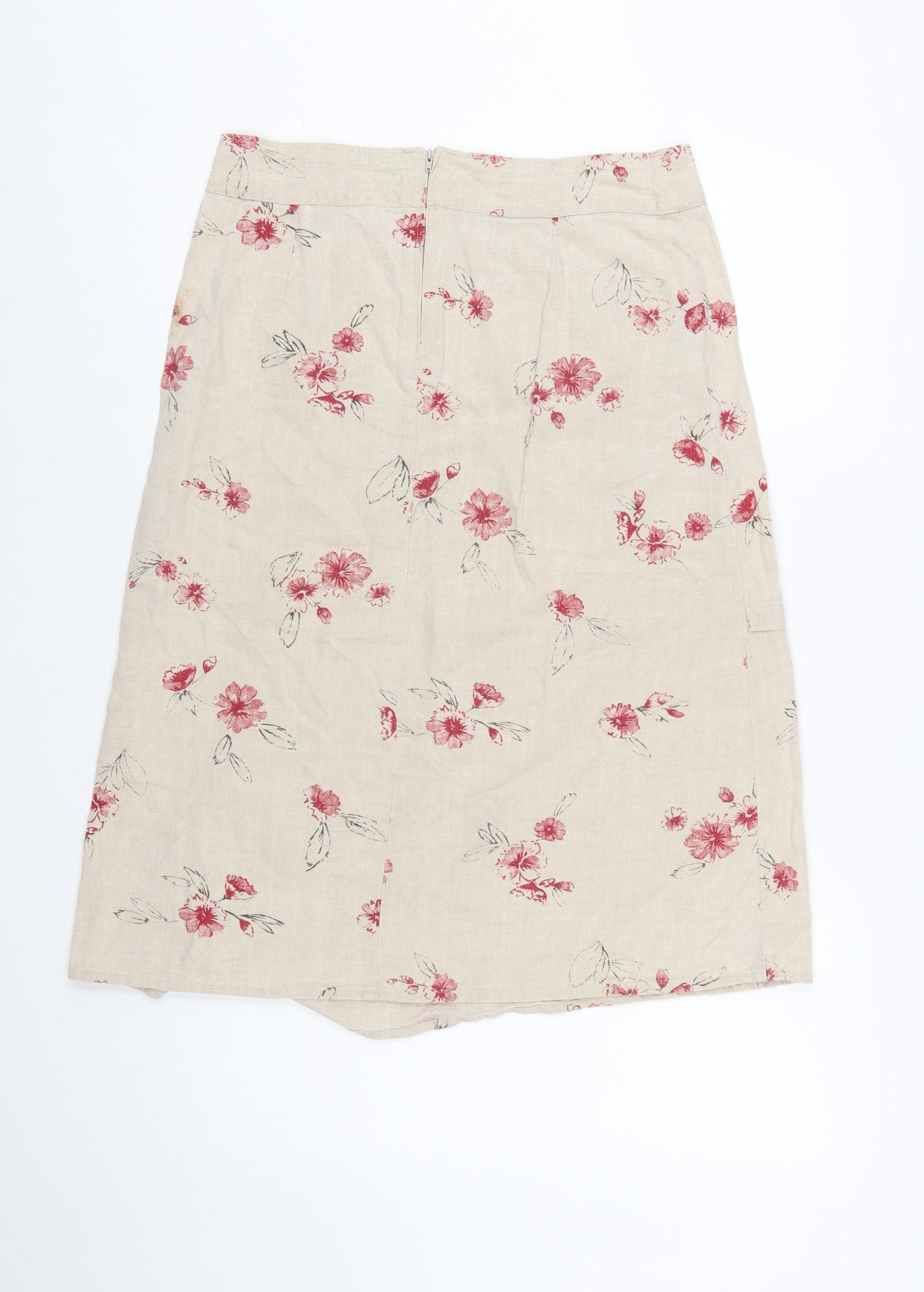 Armand Thiery Women Beige Floral Linen A-Line Knee Skirt Size 12