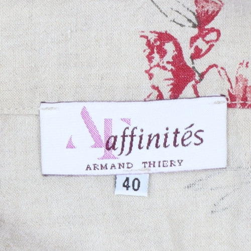 Armand Thiery Women Beige Floral Linen A-Line Knee Skirt Size 12