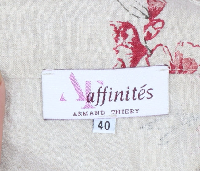 Armand Thiery Women Beige Floral Linen A-Line Knee Skirt Size 12
