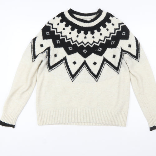 Next Women Ivory Black Wool Blend Geometric Knit Jumper XS