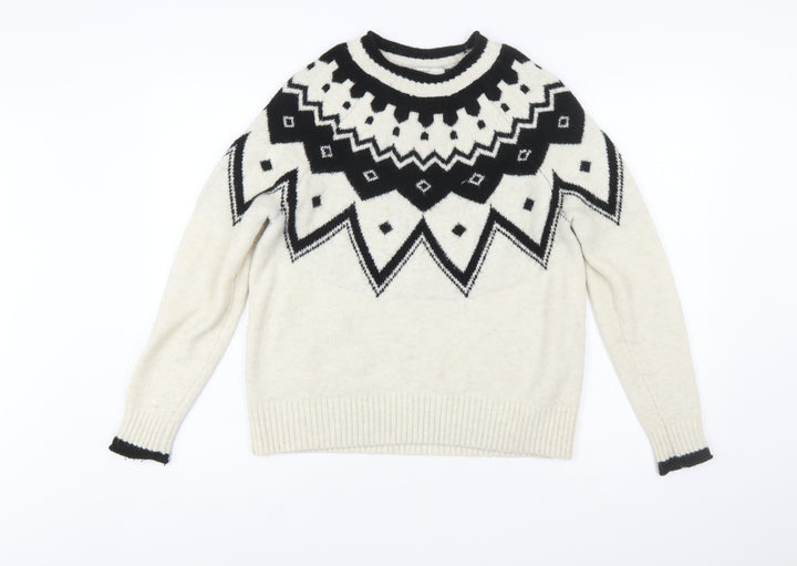 Next Women Ivory Black Wool Blend Geometric Knit Jumper XS