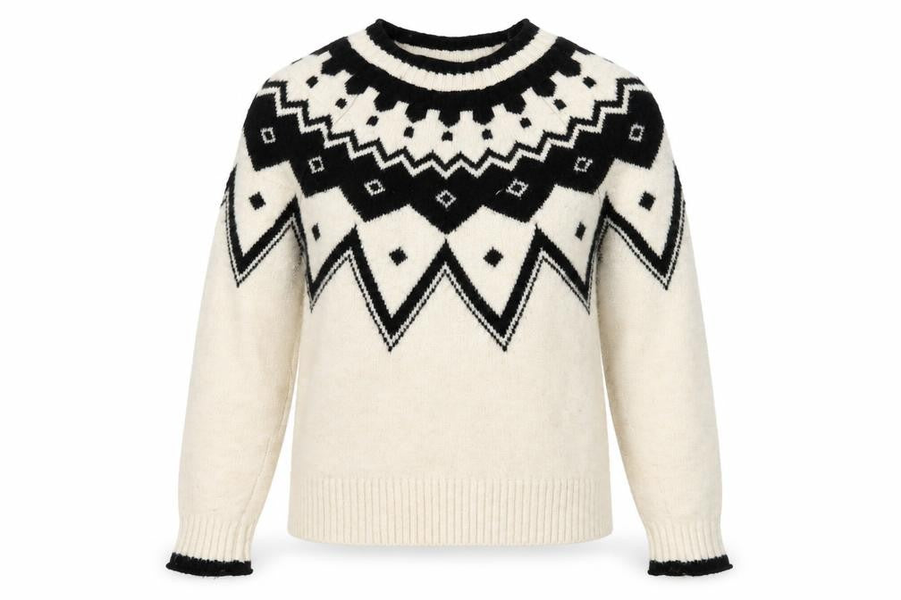 Next Women Ivory Black Wool Blend Geometric Knit Jumper XS