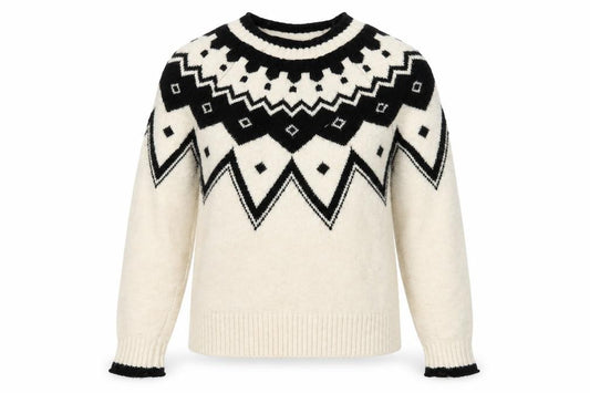 Front view of Next Women Ivory Black Wool Blend Geometric Knit Jumper XS