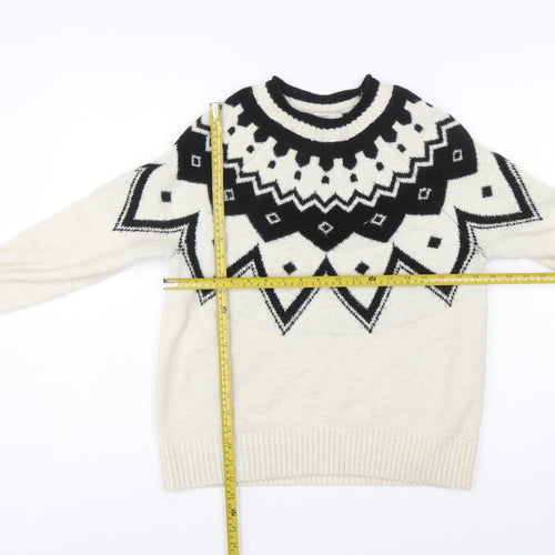 Next Women Ivory Black Wool Blend Geometric Knit Jumper XS