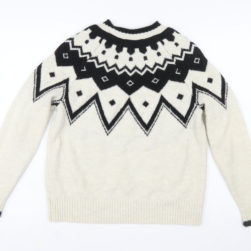 Next Women Ivory Black Wool Blend Geometric Knit Jumper XS