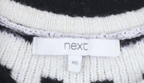Next Women Ivory Black Wool Blend Geometric Knit Jumper XS