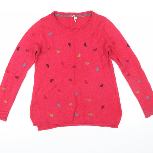 White Stuff Women’s Pink Heart Wool Cashmere Crew Neck Jumper Size 10