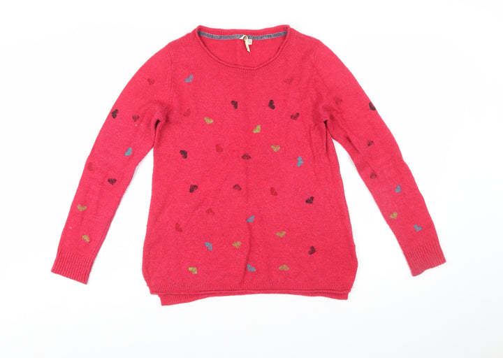 White Stuff Women’s Pink Heart Wool Cashmere Crew Neck Jumper Size 10