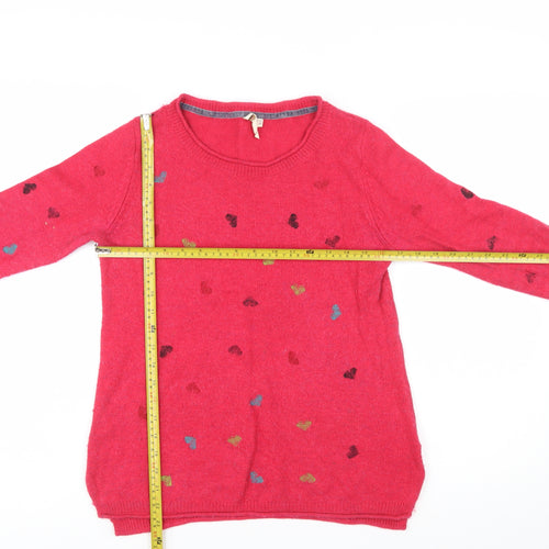 White Stuff Women’s Pink Heart Wool Cashmere Crew Neck Jumper Size 10