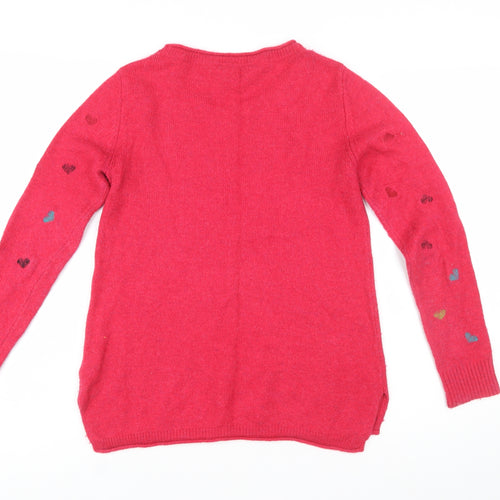 White Stuff Women’s Pink Heart Wool Cashmere Crew Neck Jumper Size 10