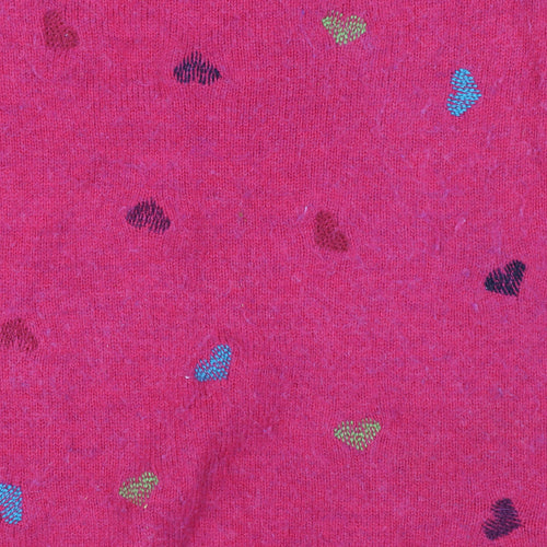 White Stuff Women’s Pink Heart Wool Cashmere Crew Neck Jumper Size 10