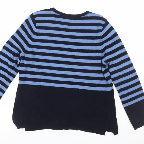 Laura Ashley Women Blue Floral Stripe Jumper Size 14 Knit Pullover