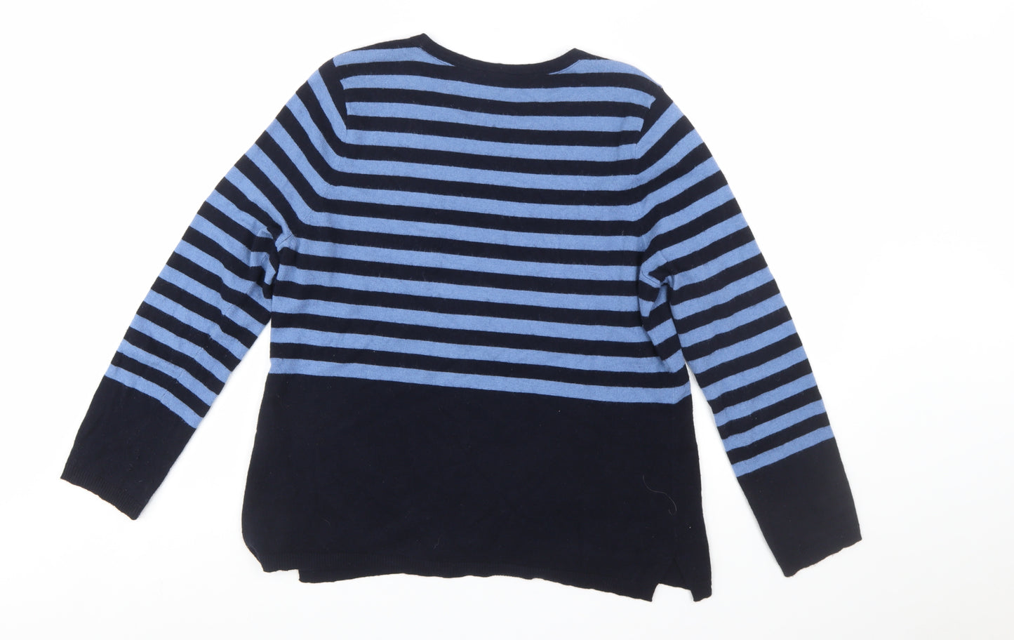Laura Ashley Women Blue Floral Stripe Jumper Size 14 Knit Pullover
