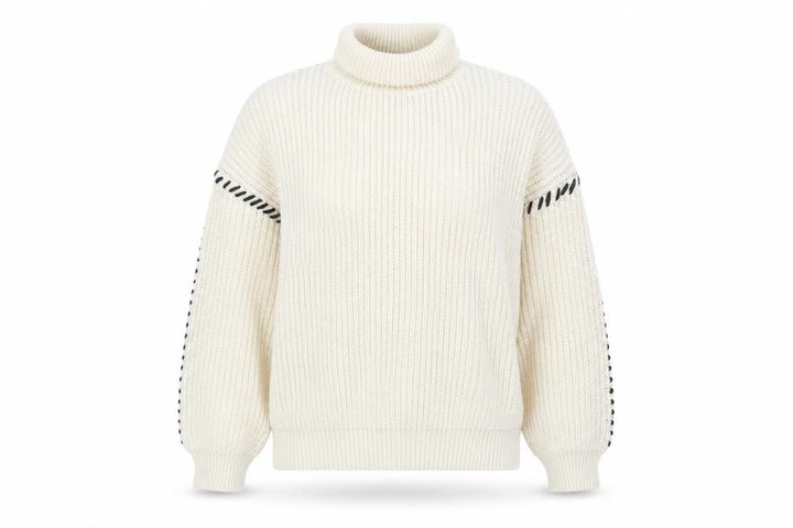 Boohoo Women Ivory High Neck Chunky Knit Relaxed Jumper M
