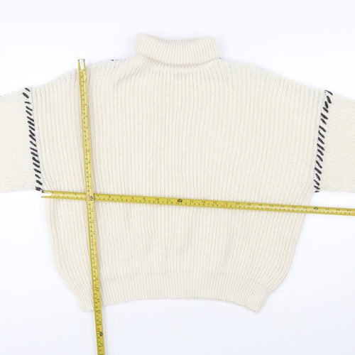 Boohoo Women Ivory High Neck Chunky Knit Relaxed Jumper M
