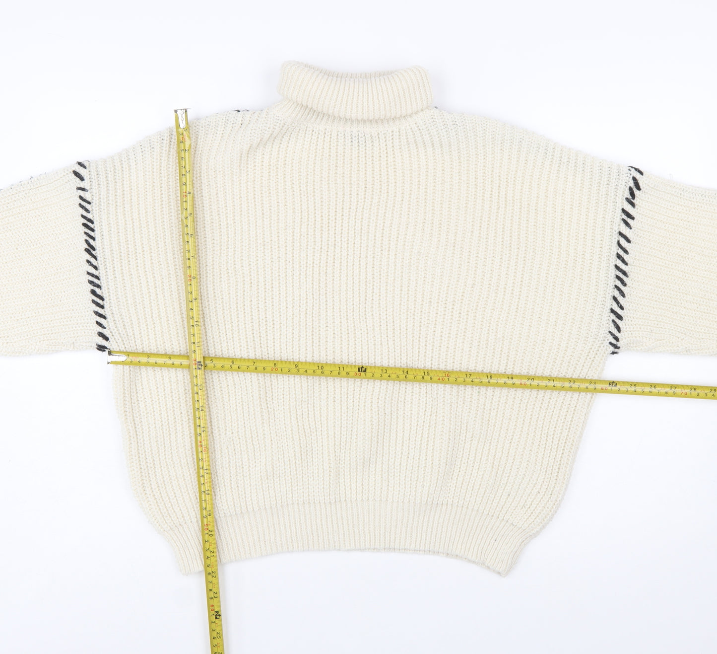 Boohoo Women Ivory High Neck Chunky Knit Relaxed Jumper M
