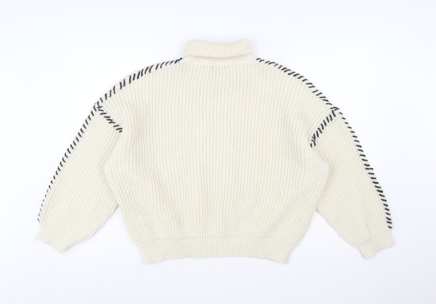 Boohoo Women Ivory High Neck Chunky Knit Relaxed Jumper M