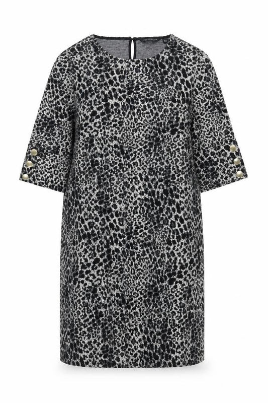 Front view of Dorothy Perkins Women’s Black Leopard Print Shift Dress, size UK 16