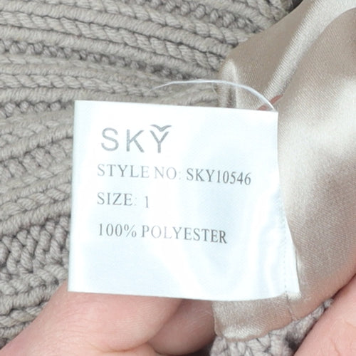 SKY Designs Women Beige Faux Fur Knit Cardigan Size S Collared