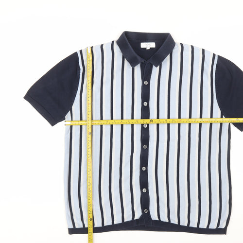 Next Men's Blue Striped Cotton Collared Button Cardigan XL