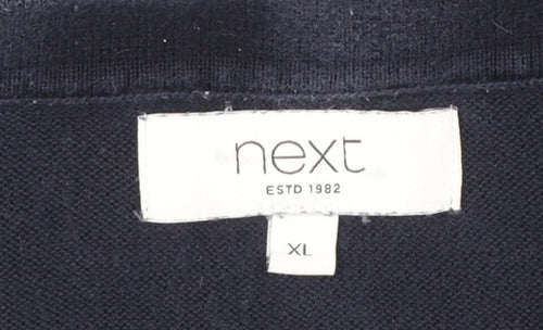 Next Men's Blue Striped Cotton Collared Button Cardigan XL