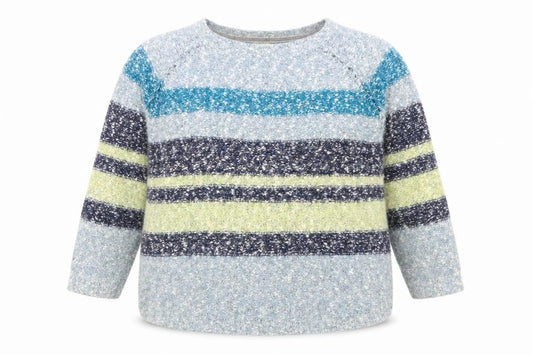Front view of Mantaray Women’s Blue Striped Chunky Knit jumper, size UK 20