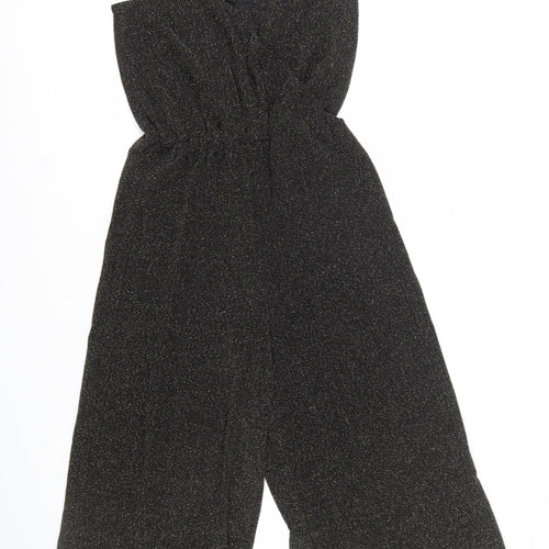 Zara Women Black Glitter Knit Jumpsuit Size 8 V-Neck Wide Leg Partywear