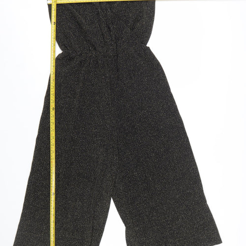 Zara Women Black Glitter Knit Jumpsuit Size 8 V-Neck Wide Leg Partywear