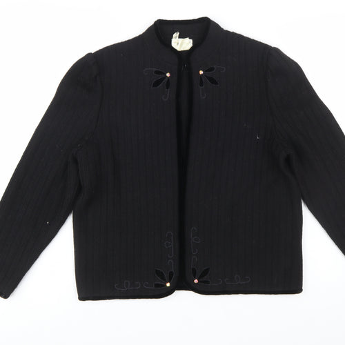 Bellino Women's Black Wool Blend Embroidered Cardigan Size 12