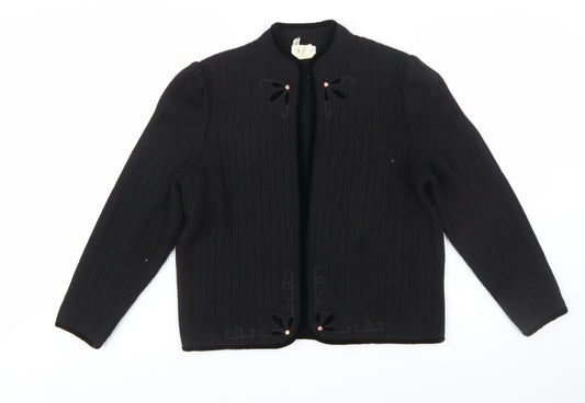Bellino Women's Black Wool Blend Embroidered Cardigan Size 12