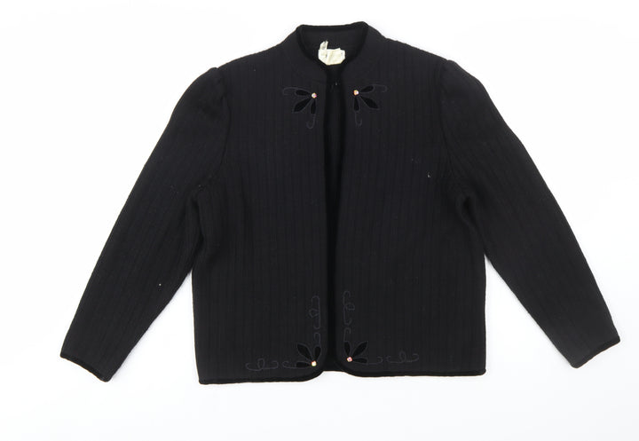 Bellino Women's Black Wool Blend Embroidered Cardigan Size 12