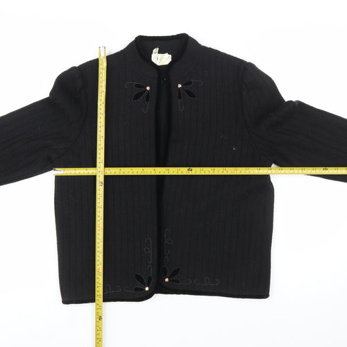 Bellino Women's Black Wool Blend Embroidered Cardigan Size 12
