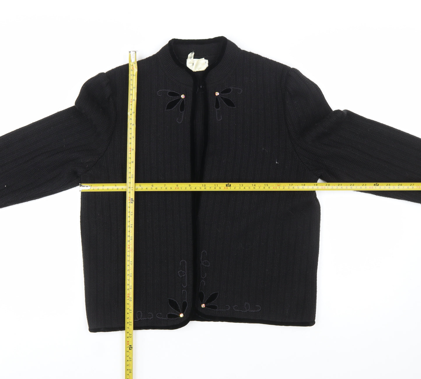 Bellino Women's Black Wool Blend Embroidered Cardigan Size 12