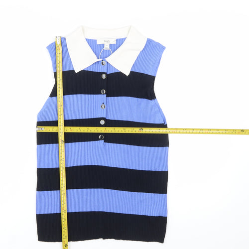 Marks and Spencer Women’s Blue Striped Collared Sleeveless Button-Up Top Size 16